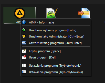 Total Editor - Menu kontekstowe aplikacji