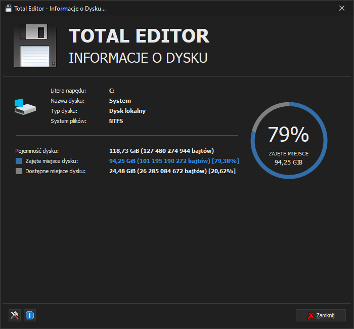 Total Editor - Tryb Informacji o Dysku