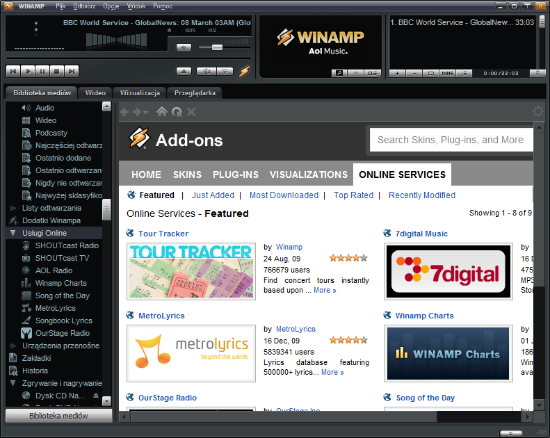 Winamp-Usługi Online